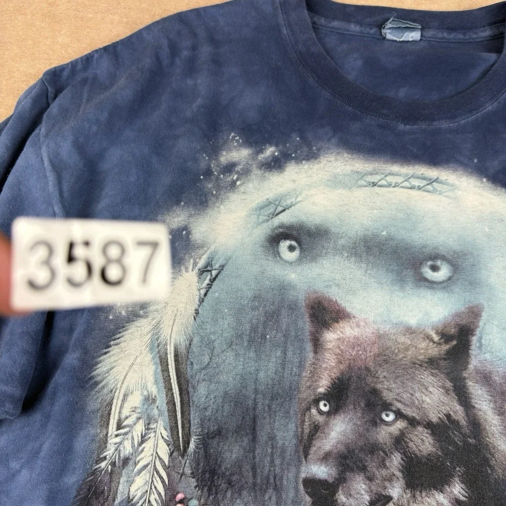Wolf Dreamcatcher T-Shirt Men's 2XL Blue Tie‎ Dye Native American Style Graphic